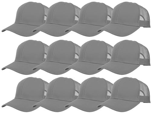 Gelante Mesh Trucker Baseball Cap Structured Front Panel Wholesale LOT 12 Pack TR001 Light Gray