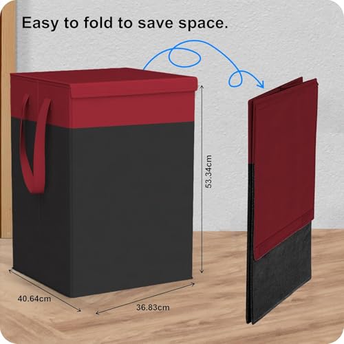 Image of LAXIS 75L Laundry Bag for Clothes with Lid, Large Dirty Clothes Laundry Basket & Cloth Storage Bin, Used Clothes Organizer, Multipurpose Laundry Basket for Bedroom & Bathroom - Red
