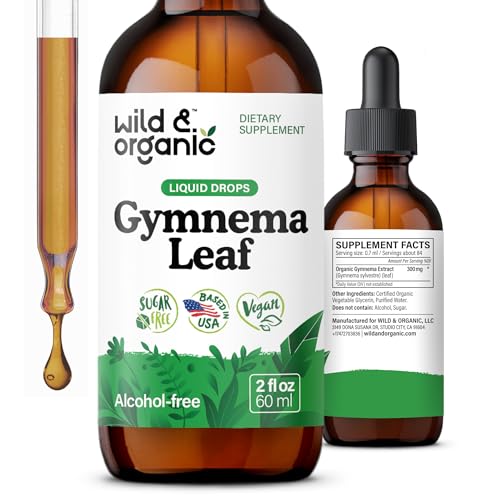 Wild & Organic Gymnema Sylvestre Extract Drops - Sugar-Free Gymnema Supplement for Overall Support - Gurmar Leaf Extract Tincture - Vegan, Alcohol-Free Liquid Drops - 2 fl oz