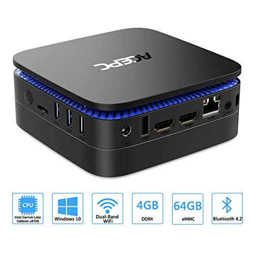 GK1 Mini PC Intel Gemini Lake Celeron J4105 Windows 10(64 bit) Desktop Computer,4K@60fps,4GB