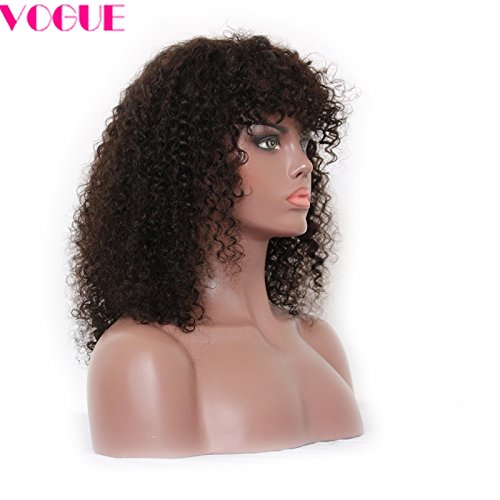 Peruvian Virgin humanhair Curly Lace Front Wigs with Bangs Short Kinky Curly Full Lace Wigs for Black Women (10"LaceFrontWig, Natural Color)