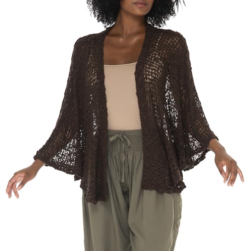Image of SHU-SHI Lightweight Open Front Cardigan for Women Hollow Out Sweater Knitted Poncho Batwing Loose Popcorn Shawl Boho Wrap