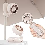 DURBESTER Clip-On Mini Fan for Umbrella - Portable Handheld, 9H Runtime, 4 Speeds, 180° Adjustable, Foldable, Fits 8-12mm Handle, Battery Operated forTravel/Beach/Camping,Personal fan for Women- Pink