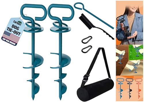 Eurmax USA Dog Tie Out Stake 2-Pack, Heavy Duty, Navy Blue