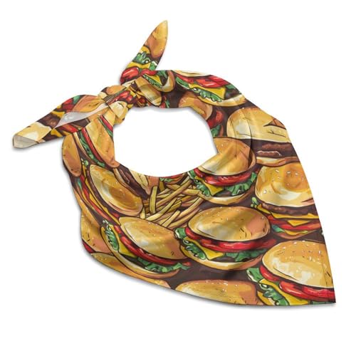 Hamburgers French Fries Square Head Scarves Cute Funny Hair Scarf Kerchief Neckerchief Headband Neck Wraps