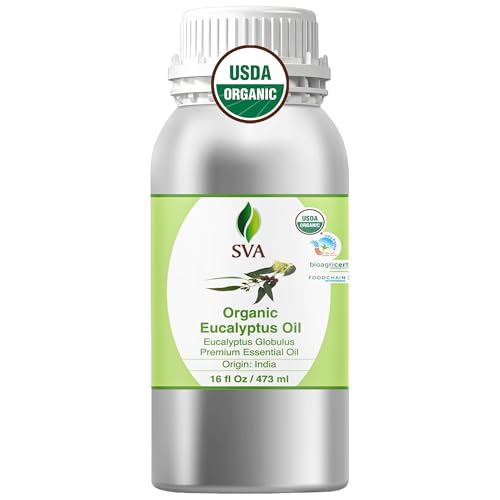 Image of SVA Eucalyptus Essential Oil Organic - 16 Fl Oz - 100% Natural Organic Eucalyptus Oil for Hair, Face, Skin Care, Diffuser, Aromatherapy, Scalp, Body Massage, Soap and Candle Making