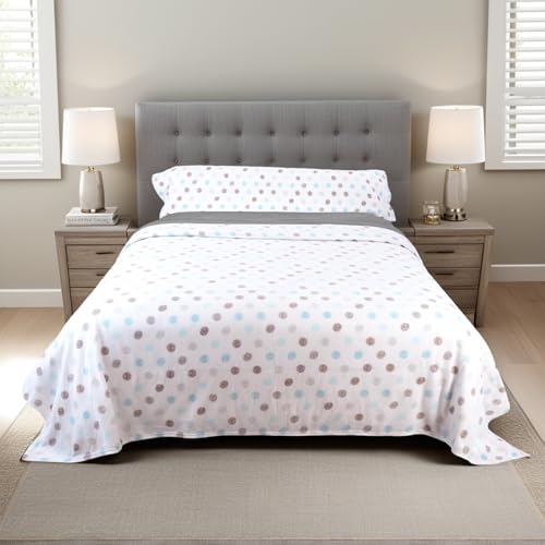 Juego de Sábanas Pirineo Termica - 3 Piezas para Cama 135 -Sábanas Polar para Invierno Cama Matrimonio -Bajera Ajustable 135x190/200+30cm, Encimera 210x270cm y una Funda Almohada 45x150cm -Puntito