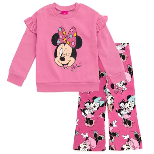 Disney Minnie Mouse Mickey Mouse - Conjunto de sudadera de forro polar y leggings acampanados para niños grandes (18 meses - 10-12), Rosa oscuro, Minnie Mouse, 18 Meses