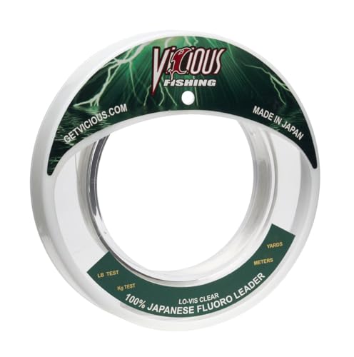 Vicious 100% Fluorocarbon Leader Line, 10-200lb Fishing Leaders, Clear