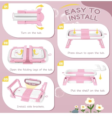 Image of Premium Foldable & Collapsible Baby Bathtub,Bath Tub with Soft Cushion, Bathtub for Newborn to Toddler 0-36 Months,Portable Travel Baby Tub with No-Slip Feet,Baby Shower Gifts Pink (Baby Bath Pink)