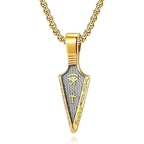 nylry Eye of Horus Necklace Arrowhead Necklace for Men Titanium Stainless Steel Ankh Cross Necklace Gold Spear Pendant Necklaces Protection Ancient Egypt Jewelry Gifts for Women Gold Cover