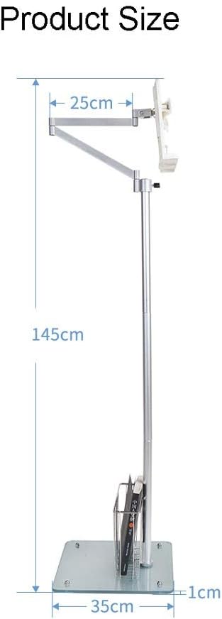 Adjustable 360 °Book Stand,Portable Multifunctional Lifting Cookbook Holder,Retractable Lift Reading Shelf with Lamp and Book Basket (Color : White-Basket)