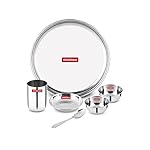 Storehaus Stainless Steel 6 pc (1 Thali+2 Katori+1glass+1 Spoon+1 Halwa Plate) Kitchenware Set Ideal for Home, Restaurants and Family Use, Silver