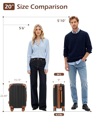 Image of Coolife Carry On Luggage, Suitcase with Durable and Lightweight, carry on suitcase with ABS Hardshell, Dual Spinner Wheels, TSA Lock, and YKK Zipper (apricot black, S(20in) carry on)