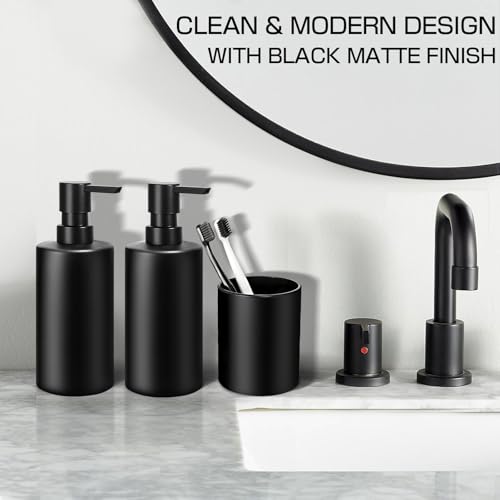 ALPIRIRAL Matte Black Bathroom Accessories Set, 5 Pcs Bathroom Accessories Set, Glass Soap Dispenser and Toothbrush Holder Set, Qtip Holder and Cotton Ball Holder, Modern Bathroom Decor Sets by ALPIRIRAL - Image 3