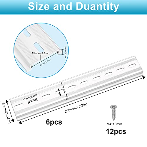 VooGenzek 6 PCS DIN Rail, DIN Mounting Rail C45 Aluminum, with 12 PCS Screws, for DIN Rail Terminal Series and Contactor 35 x 200 mm - Image 2