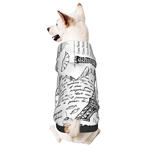 Parisian Coffee Eiffel Tower Dog Hoodie,Hand Washable,Pet Clothing Hooded Pullover,Suitable For Small Dogs Four Seasons Outdoor #TOP19