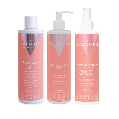 Valquer Pack Especial Rizos Champú 400 ml, Mascarilla 275 ml y Acondicionador 300 ml. Tratamiento del Cabello Rizado Método Curly Rizos Definidos. Hidrata y Suaviza con Keratina Vegetal y Maíz. Vegano