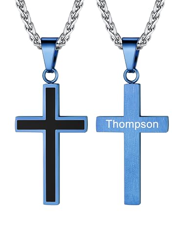 Image of U7 Cross Necklace for Men, Stainless Steel Silver Black Gold Mens Cross Necklace, 22-24 Inches
