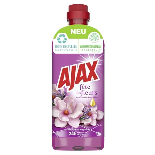 AJAX Allzweckreiniger Lavendel & Magnolie, 1000 ml - Haushaltsreiniger für müheloses Putzen, hilft bei der Reinigung von Keimen, 24h natürliche Frische