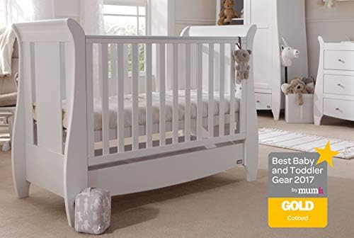Tutti Bambini Katie Space Saver Sleigh Cot Bed With Under Bed Drawer - 120 X 60cm Converts To Junior/Toddler Bed (White) 3 Positions
