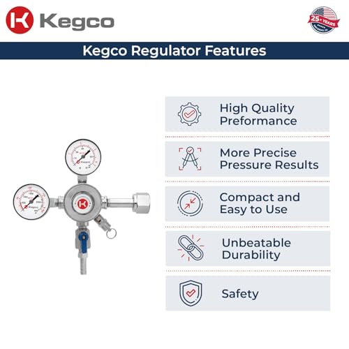 Kegco KC LH-542 Premium Pro Series Dual Gauge Co2 Draft Beer Regulator, Chrome