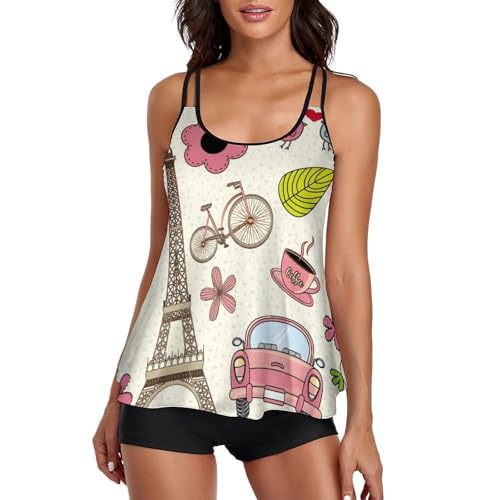 Maillot de bain tankini oiseau galbant avec short de garçon couvrant et robe fluide