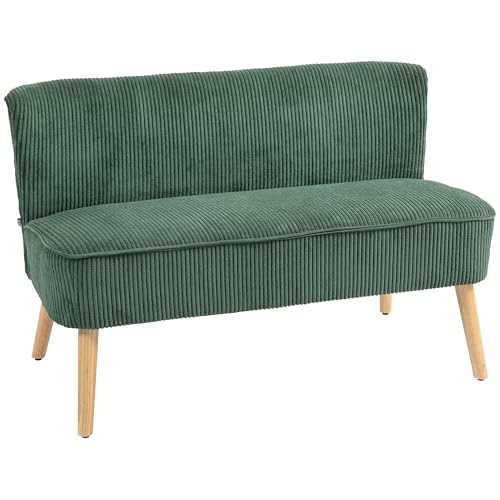 HOMCOM Sofa 2 Sitzer Couch, Kleine Loveseat mit Cord-Optik Modern Polstersofa für Wohnzimmer, Schlafzimmer, kleinen Raum, Grün 117 x 56,5 x 77 cm