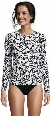 Lands' End Women's Crew Neck Long Sleeve Rash Guard UPF 50 Sun Protection Modest Swim Tee