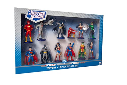 Justice League Toppers, 12-Pack â€“ DC Toys, Party Decor, Cake Toppers, Action Figures â€“ Batman, Wonder Woman, Superman, Robin, The Flash, and More by PMI, 2.4 In, Ages 3+