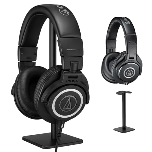 Audio-Technica ATH-M40x Professional Monitor Headphones - Black with Desktop Headphone Stand
