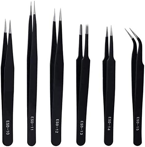 6 Pcs Precision Tweezers,Precision ESD Anti-Static Stainless Steel Tweezer,for Electronics,Watch and Clock Repair, Laboratory Work,Jewelry-Making