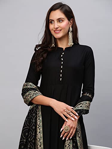 Image of ANNI DESIGNER Women Cotton Blend Solid Kurta With Pant & Dupatta