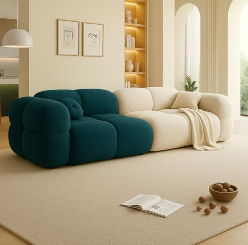 Image of LEGACY OF COMFORT Prith Velvet Cloud Sofa - Premium Cushioned Comfort | Brand-Registered Design | 3 Seater Sofa for Living Room (Dark Teal /White)