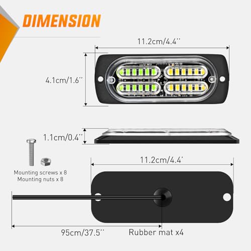 Image of Nilight 4PCS 24LED Green White Strobe Light 12V /24V Grille Surface Mount | Hazard Safety Warning Light with Sync Feature for Car Truck Camper Side Marker Aluminum Alloy Base Emergency Lights