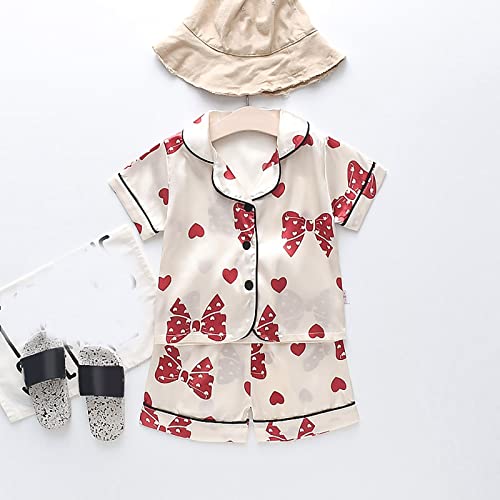 Toddler Baby Kids Satin 𝐏ajamas Short Sleeve Button Down 2 Piece 𝐏js Bow Cute Set Little Girl Summer Silk 𝐒leepwear2