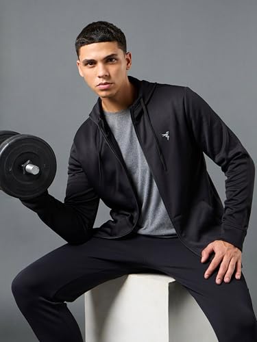 Image of TECHNOSPORT Mens Fleece Slim Fit Solid Regular Fit Hooded Jacket with Techno Warm+, Fast Dry for Winter Use