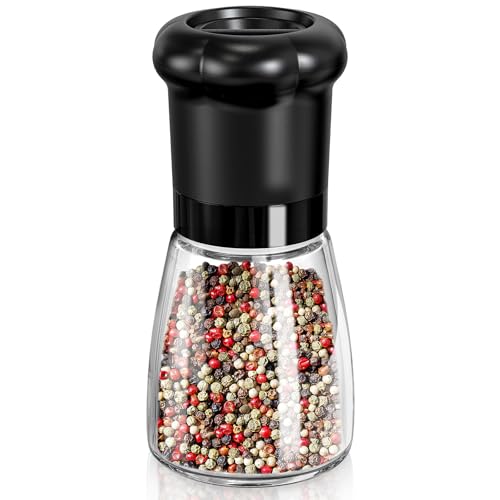 CIRCLE JOY Salt and Pepper Grinder, Manual Pepper Mills Grinder with Adjustable Ceramic Blades, Glass Body 6.35OZ Shaker for Home Kitchen BBQ, No Salt/Pepper Included