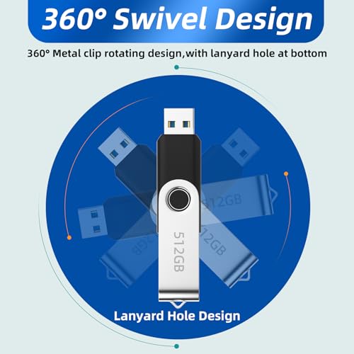 USB-Stick 512GB, USB 3.0 Flash-Laufwerk, Schwarz Silber, Wasserdicht Speicherstick, Hochwertige Datenspeicherung Memory Stick USB Stick für PC/Mac/Desktop/Laptop