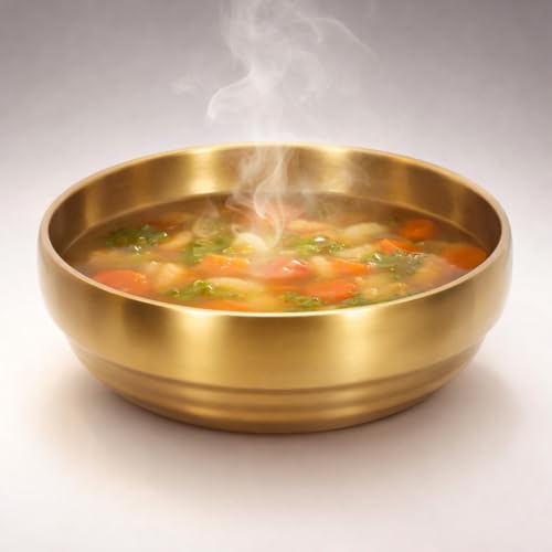 Image of Crega Gold Large Stainless Steel Soup Bowl, 35OZ Double Walled Sashimi Dish, Unbreakable Serving Bowl Rice Bowls Soup Bowl Salad Bowl Noodle Bowl for Restaurant, Home