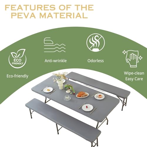 SASTYBALE 6FT Picnic Table Cover with Bench Covers, Gray, 72 x 30 Inch by SASTYBALE - Used condition - Image 8