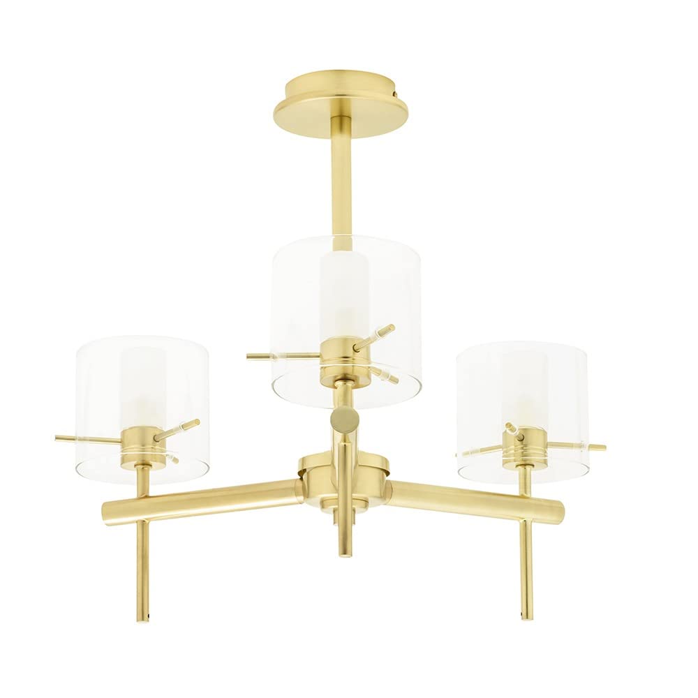 LITECRAFT Lincoln Semi Flush Bathroom Ceiling 3 Light with Glass Shades - Brass