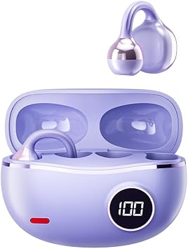 Micool Clip-On Earbuds Bluetooth 5.4 - HiFi Sound, Secure Fit Ear Clips Headphones Wireless, 24H Battery Life, IPX4 Waterproof Open Ear Headphones Violet Mist