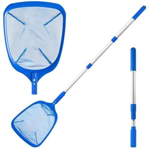 LEVOTIYER Pool Skimmer - Pool Net with 3 Section Pole, Pool Skimmer Net with Fine Mesh Net, Telescopic Aluminum Pole, Plastic Frame, Ultra-fine Pool Skimmer for Ponds, Fish Tank, Hot Tub Cover
