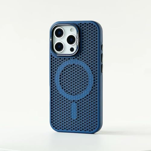 Coque de protection en maille alvéolée iPhone 15 bleu foncé avec support objectif et chargeur sans fil