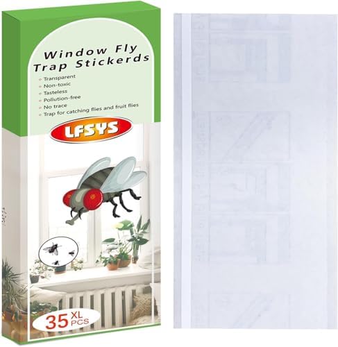 35XL Stück Fensterfliegenfallen, Transparente Klebe Streifen für Fliegen & Fruchtfliegen, Innenbereich Insektenfänger Fliegenpapier