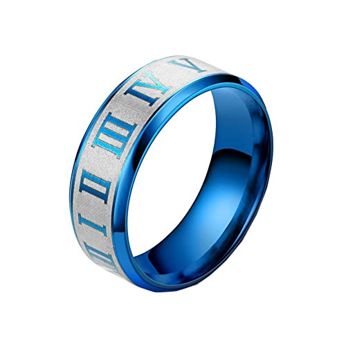 Image of PAURO Roman Numerals Wedding Band | Unisex Stainless Steel Jewelry, 8MM Classic Roman Numerals Couple Ring