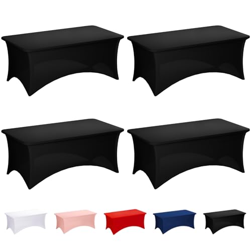 Fixwal 4 Pack 6FT Black Tablecloth Rectangle Spandex Fitted Table Cover by Fixwal - Used condition - US$22.94