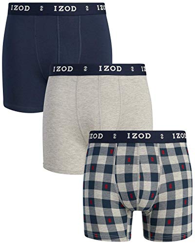 IZOD Men's Stretch Boxer Briefs Underwear, 3-Pack, Size X-Large, Dress Blues/Heather Grey Print/Heather Grey
