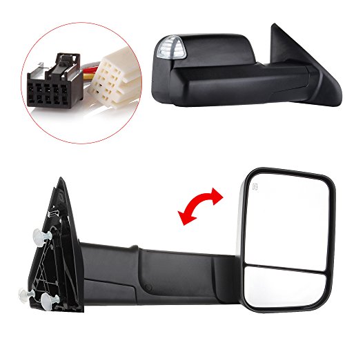 FEIPARTS Tow Mirrors Fit for Towing Mirrors with 2009-2010 for Dodge for Ram 1500 2011-2016 for Ram 1500 2500 3500 Power Heated Turn Signal Puddle Light with Black Housing Pair Left Right Mirrors